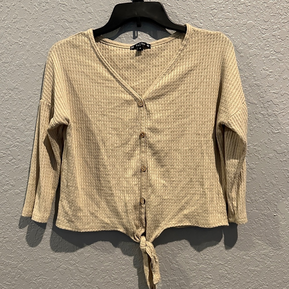 Crop Top Tie Front Lightweight Sweater - Size M